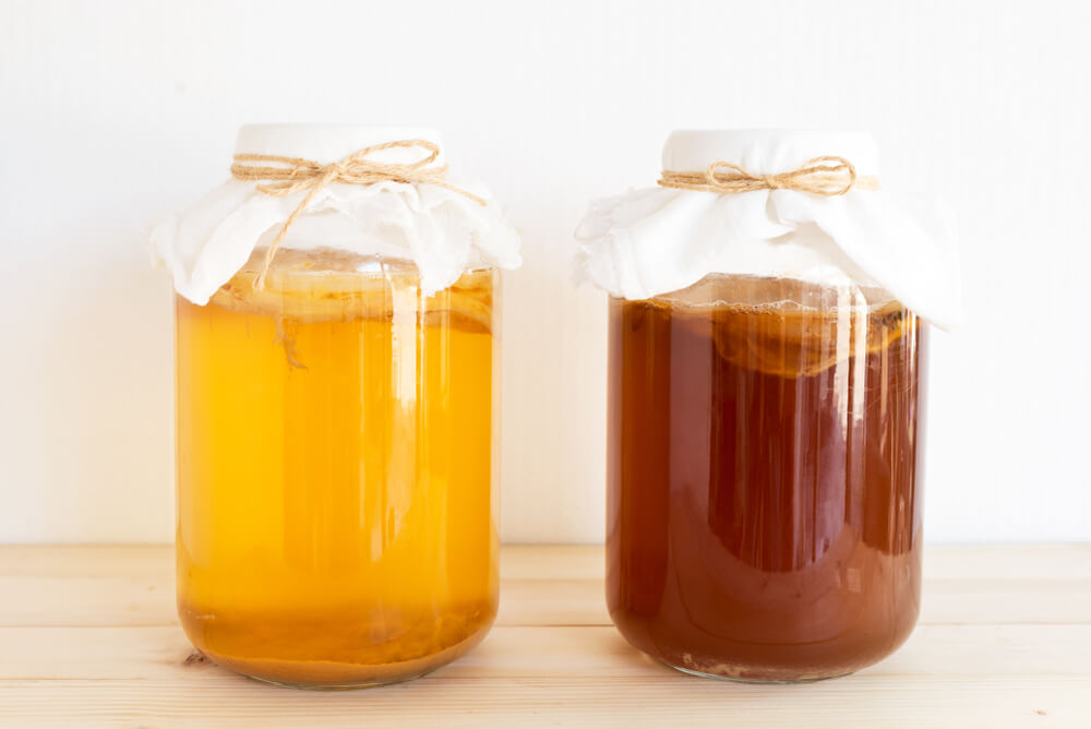 Two large jars of Kombucha.