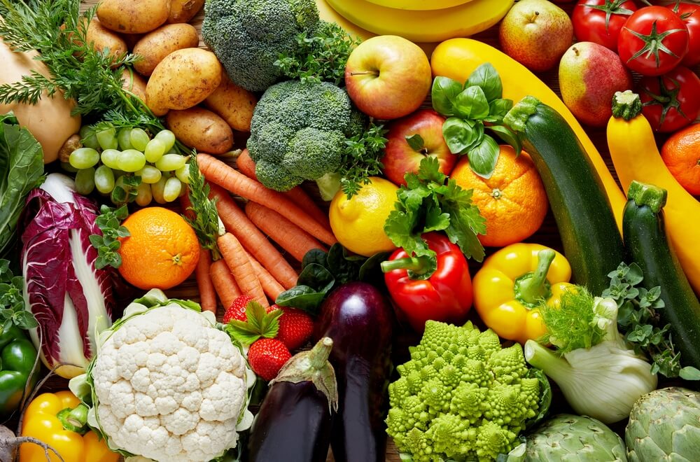A colorful variety of fresh fruits and vegetables.