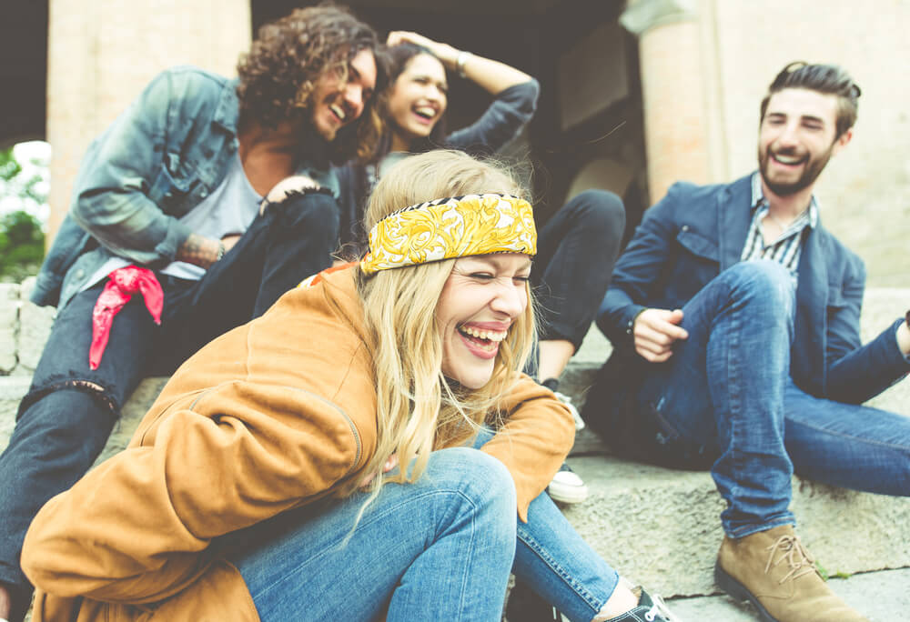A group of people laughing.