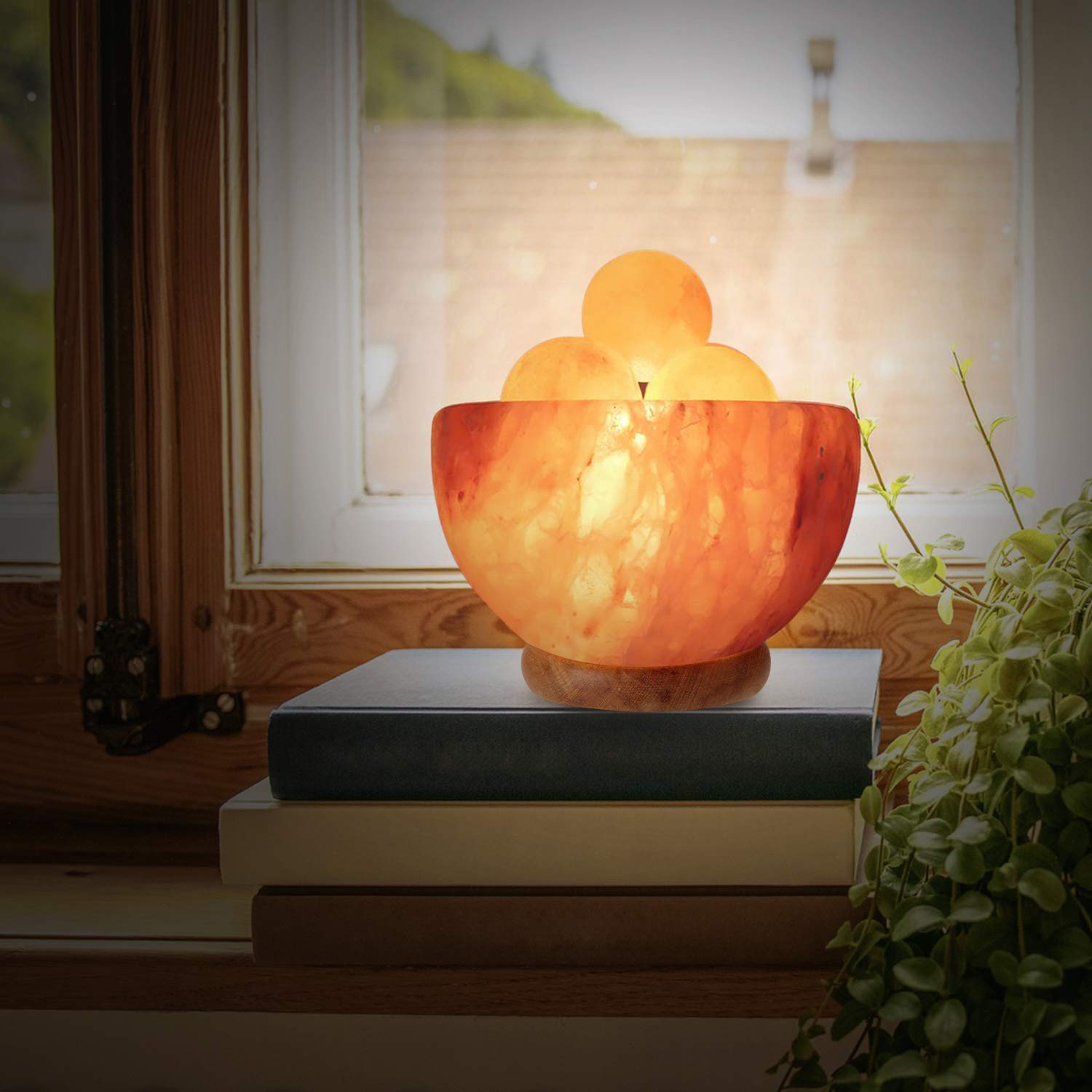 A glowing Himalayan salt bowl.