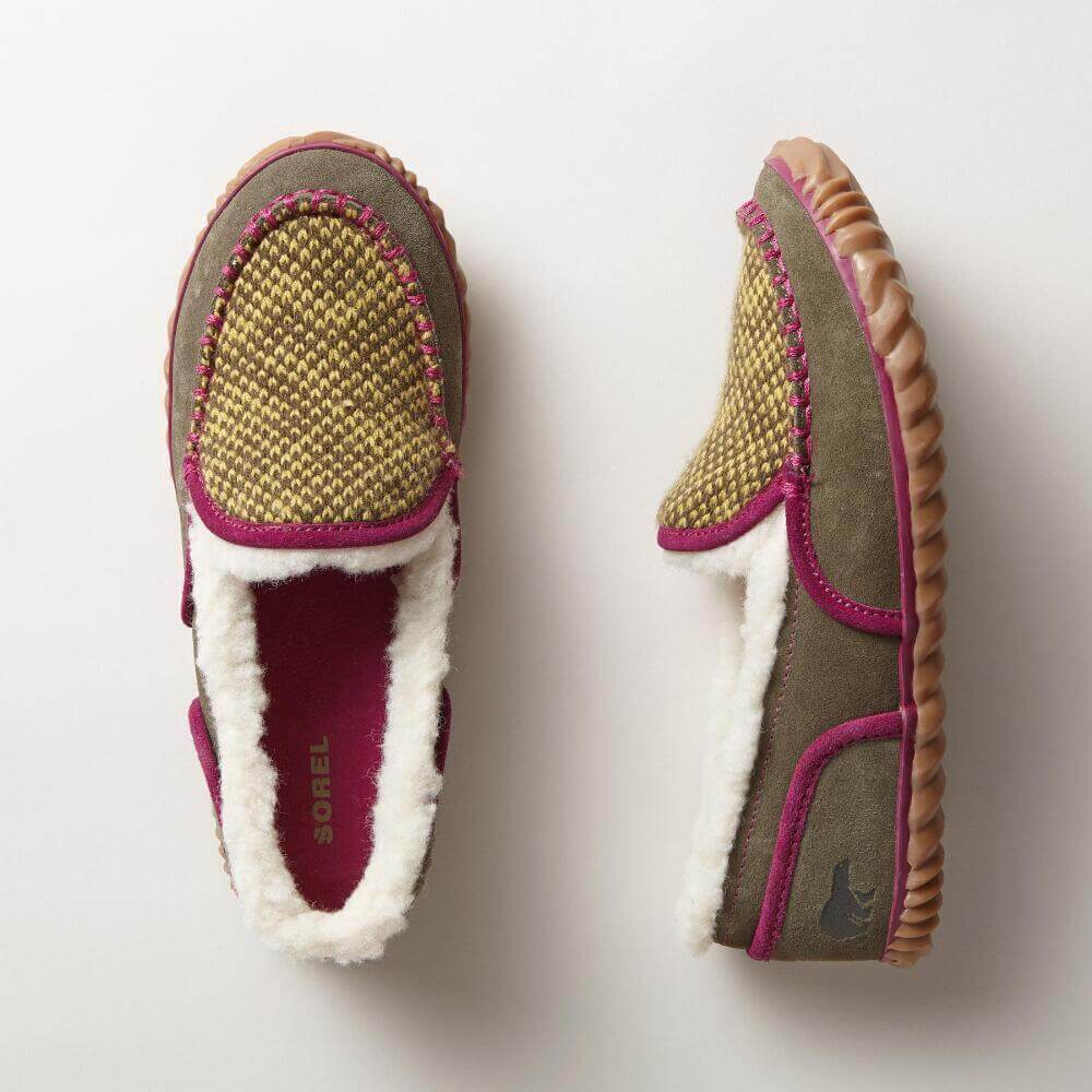 Colorful Sorel Tremblant Moccasin slippers.