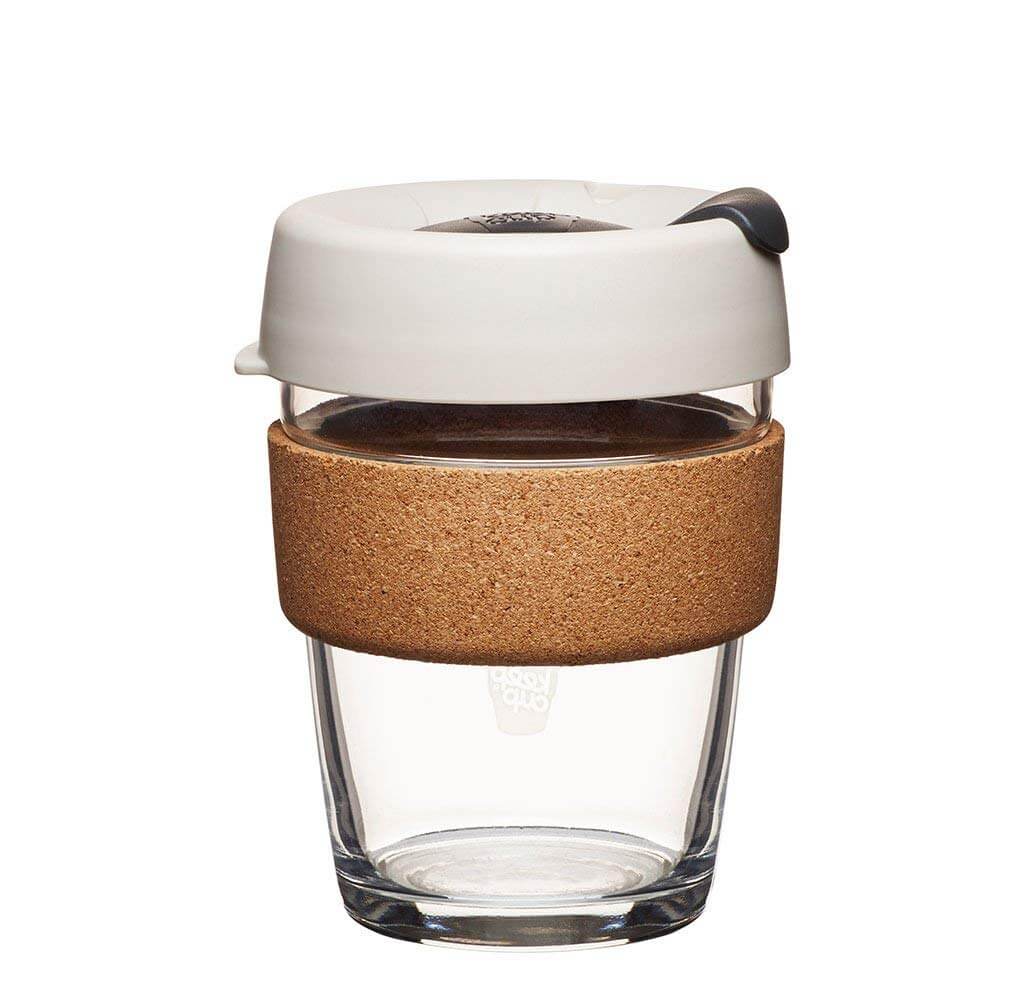 The KeepCup Reusable Coffee Cup with cork around it so you don't burn your hands.