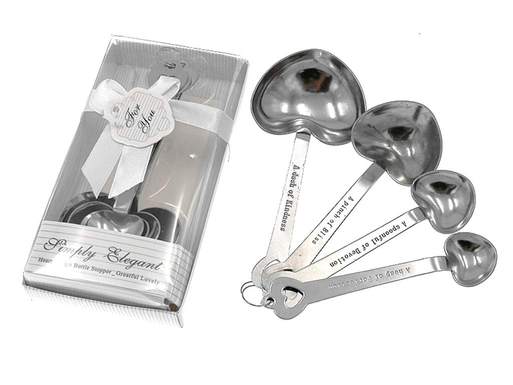 Heart Measuring Spoons with engravings on the handles.