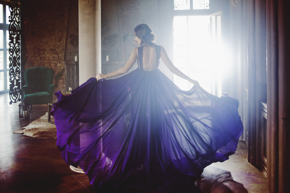 An elegant purple dress.