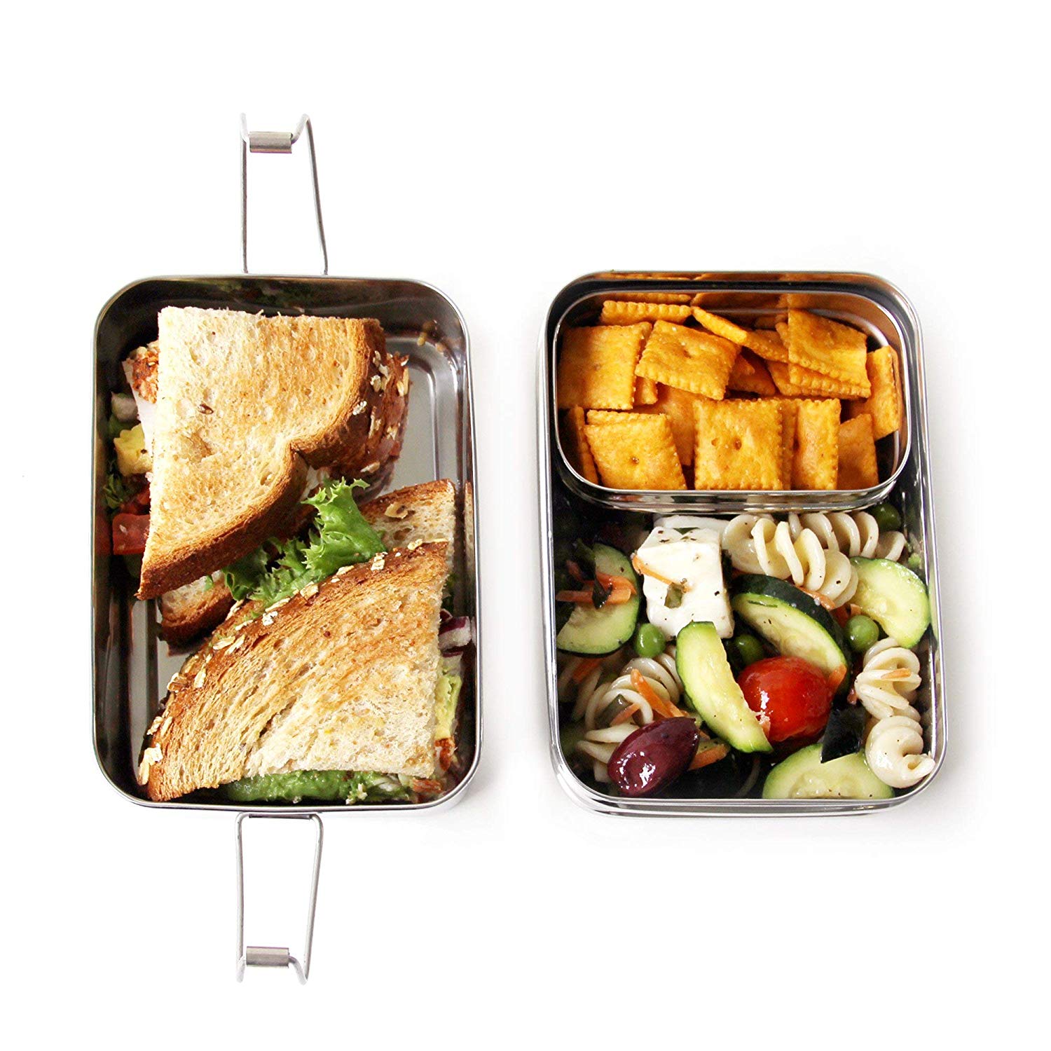 Metal meal containers.