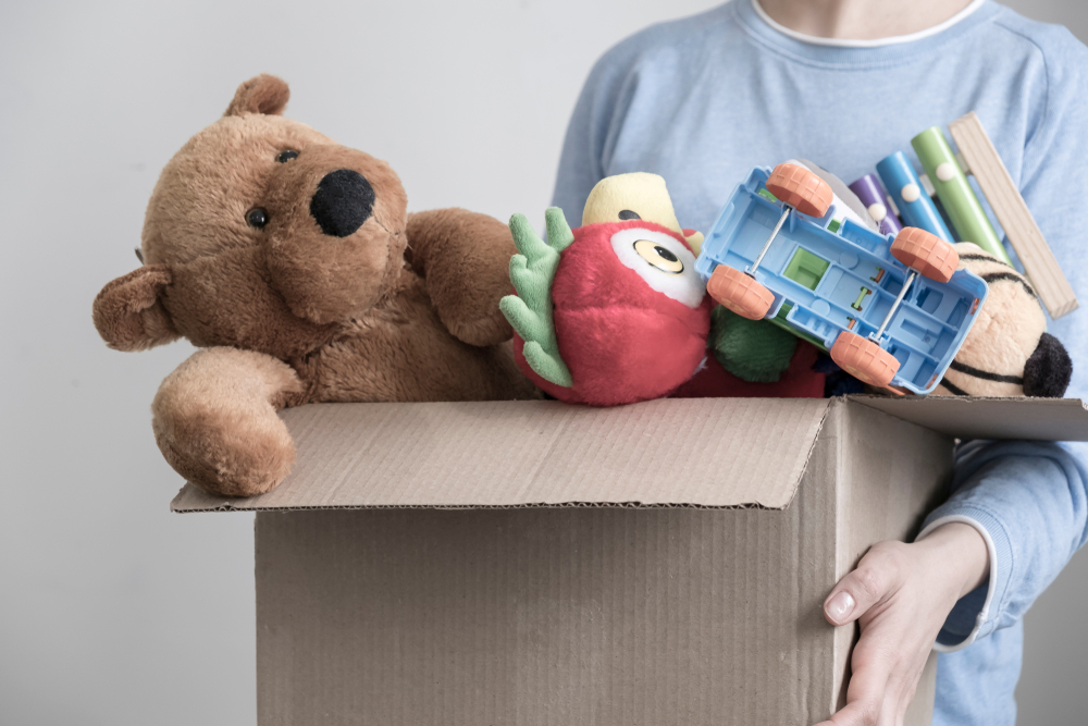 A box of donating toys.