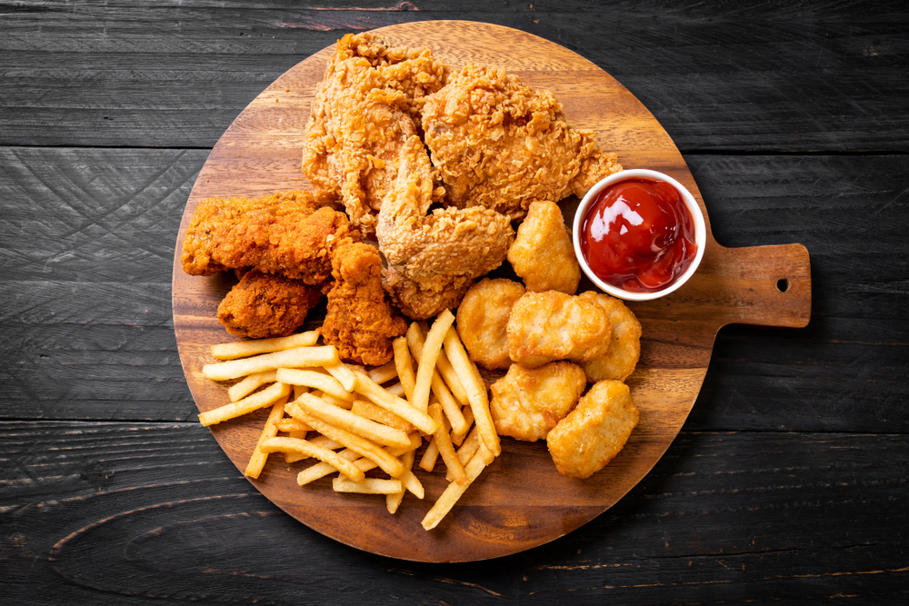 A plate of fried food.