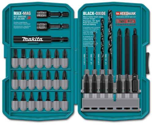 Makita drill bit set in compact case.