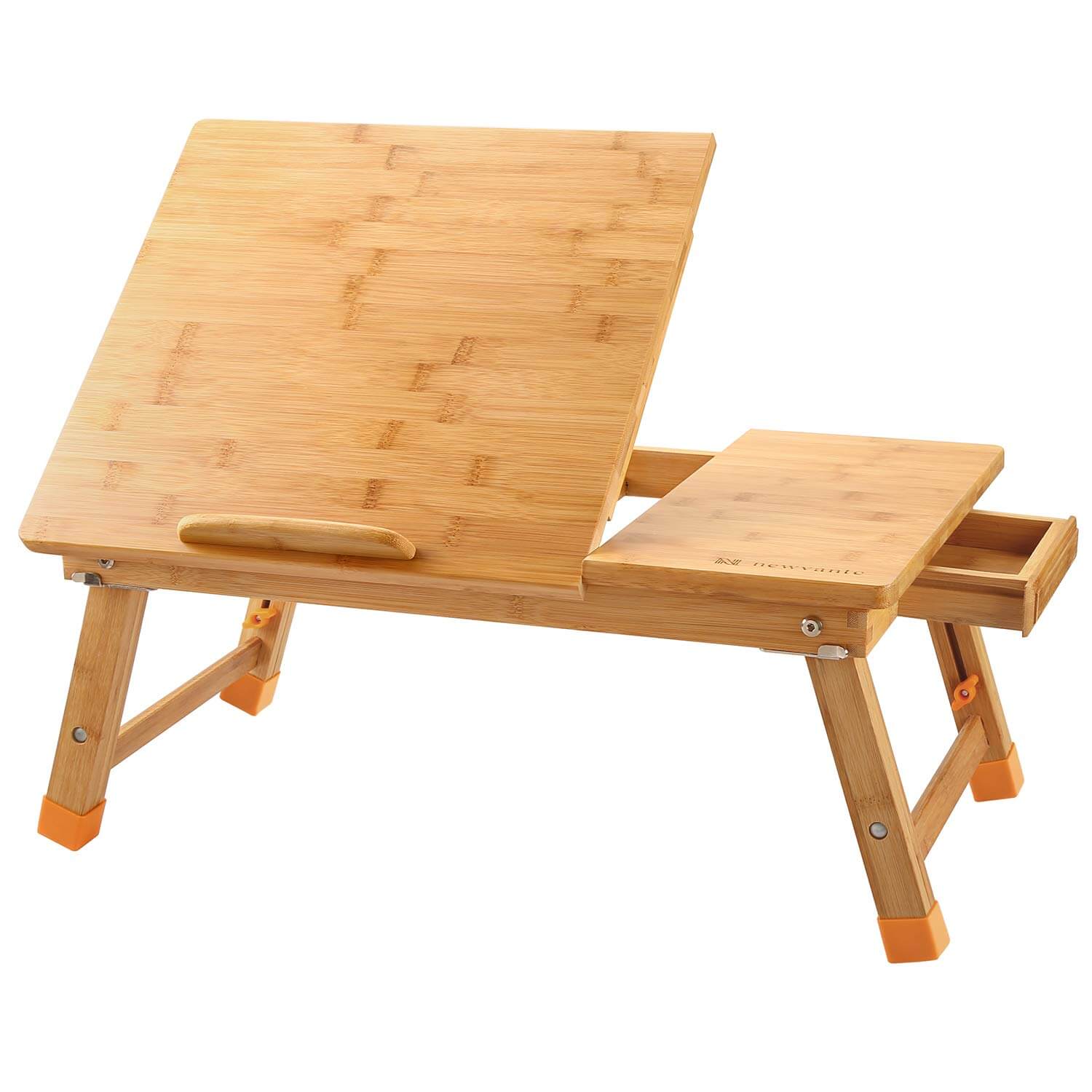 A wooden desk designed to be used while laying in bed.