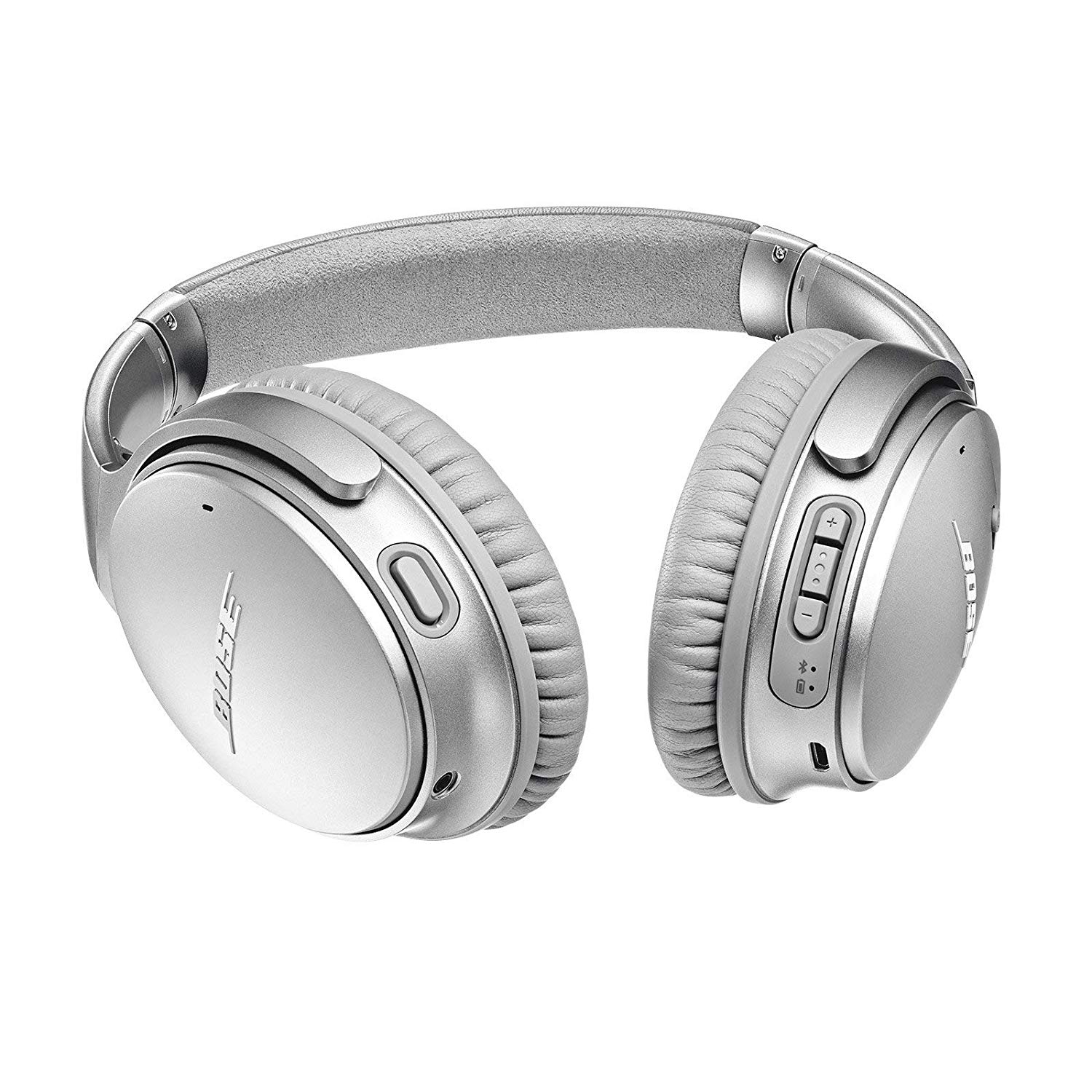Silver Bose Wireless over-ear headphones.