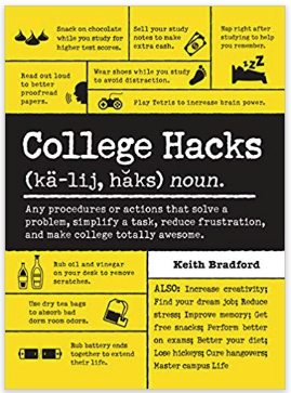 The cover of the College Hacks book.