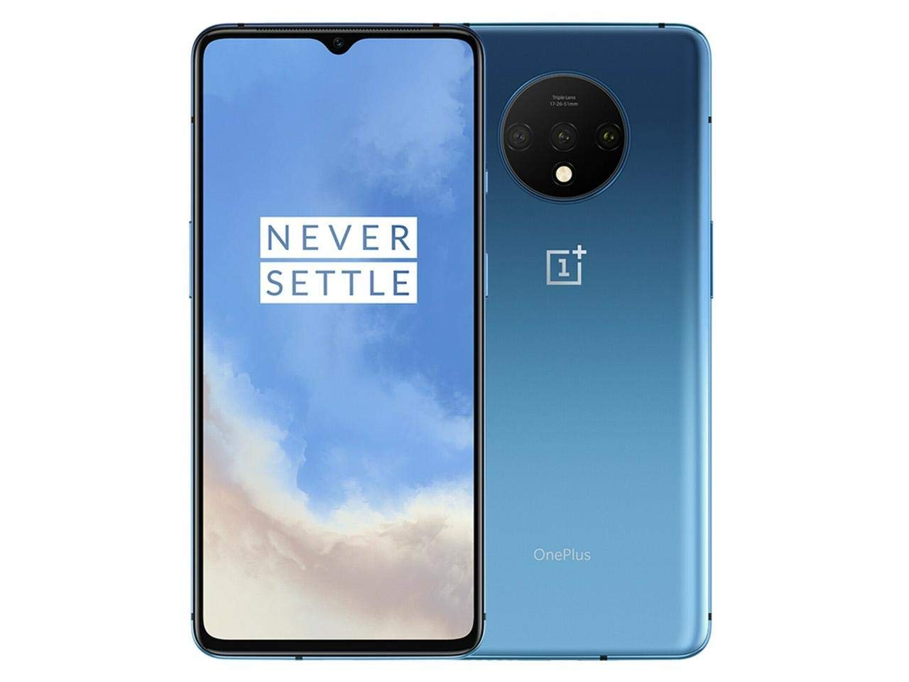 A blue OnePlus 7T phone.