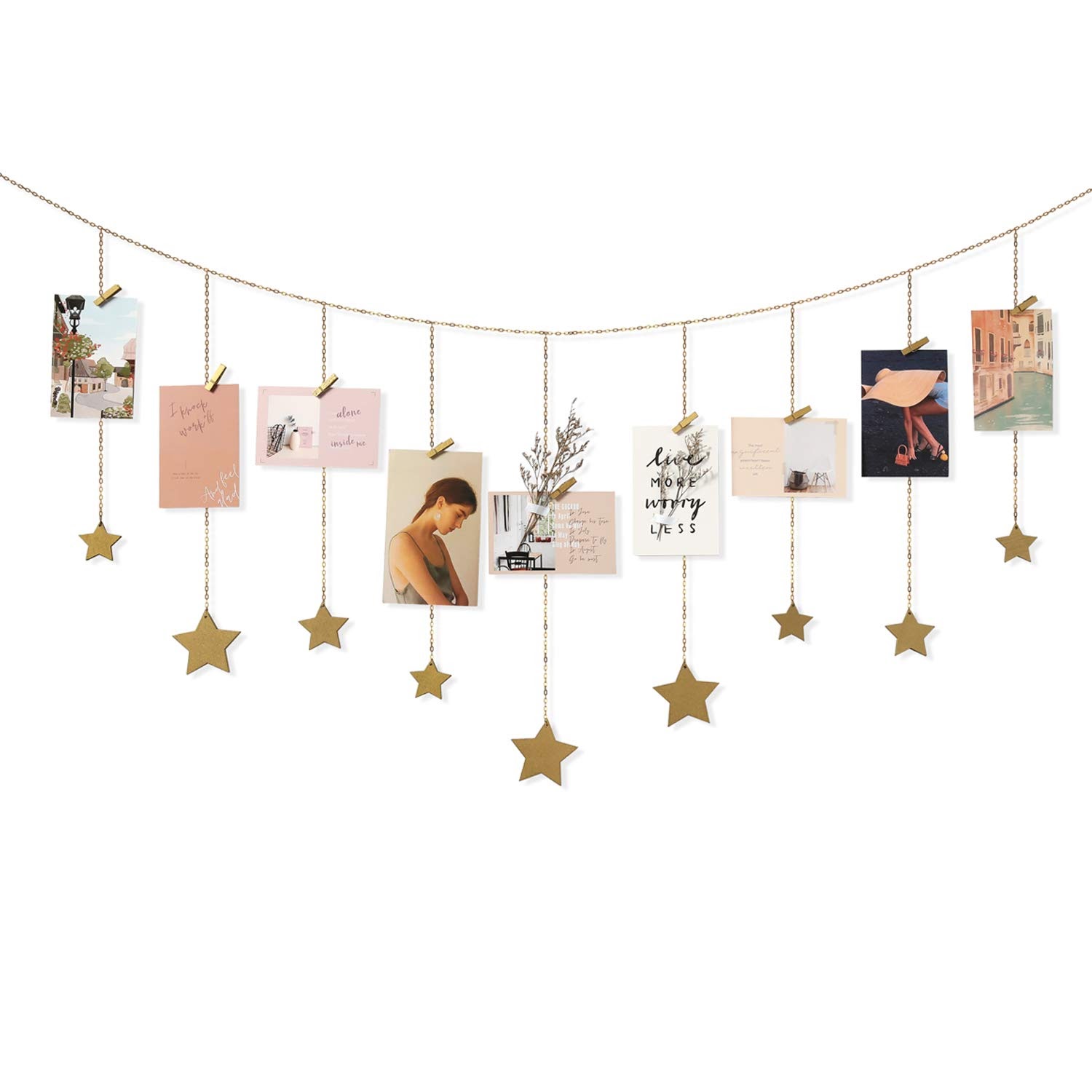 Mkono Hanging Photo Display Wood Stars Garland