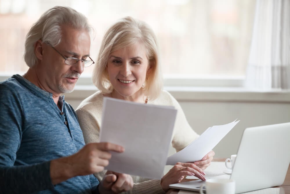 older couple talking about finances