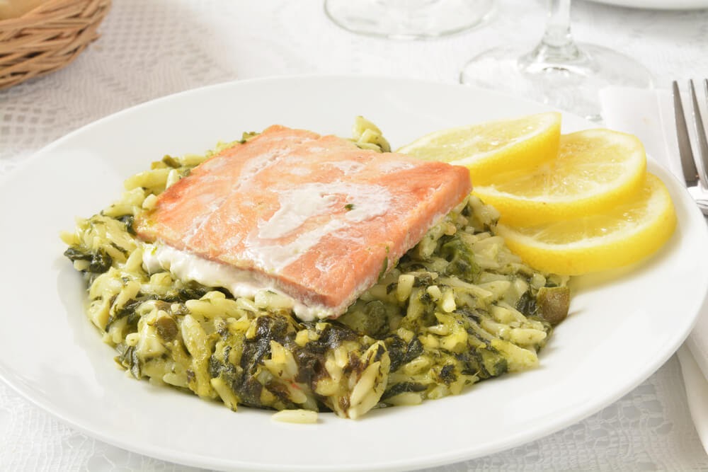 salmon with orzo