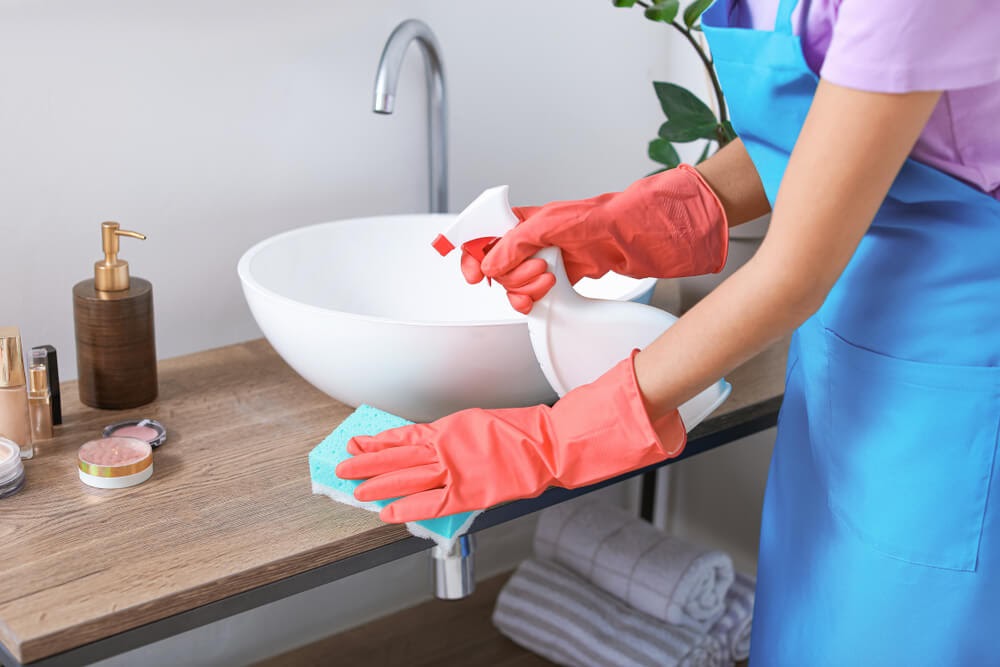 cleaning bathroom