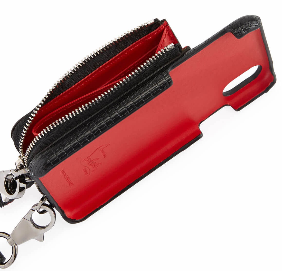 Red and black phone case with zippered wallet