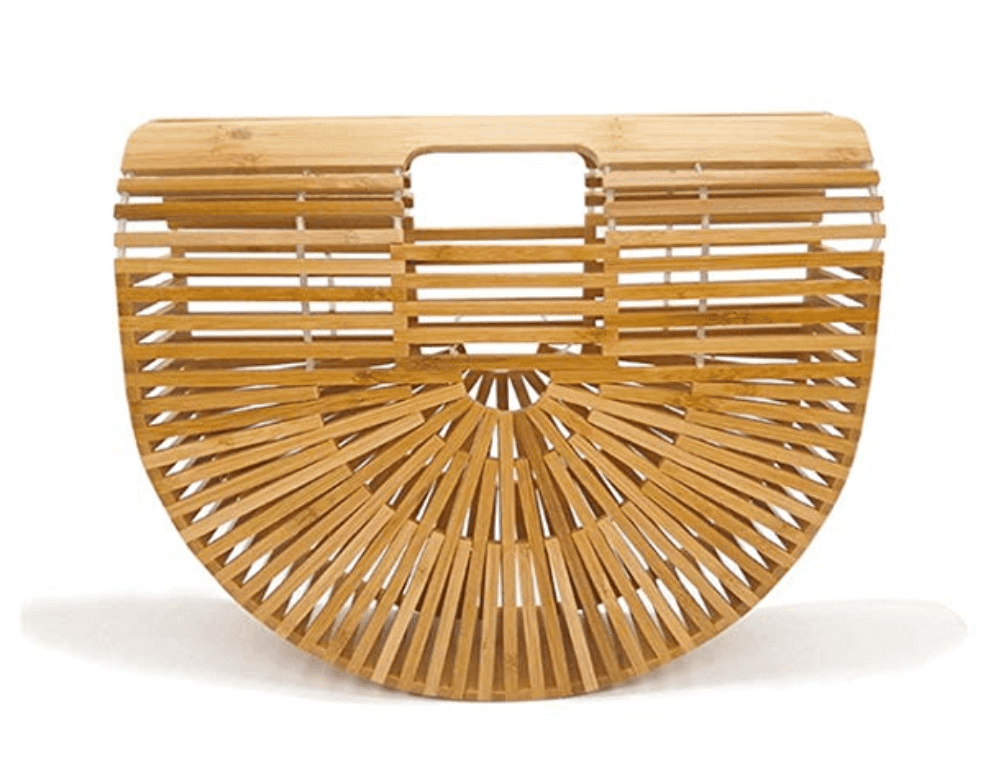Handbag constructed of wood slats