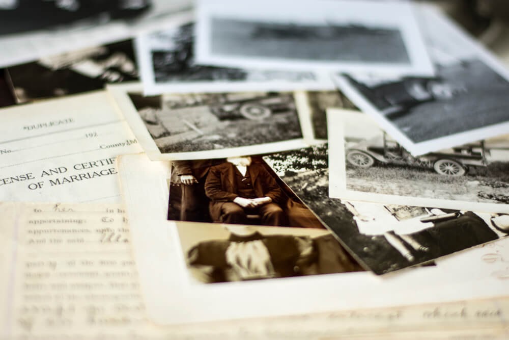 Old photographs and letters in black & white and sepia