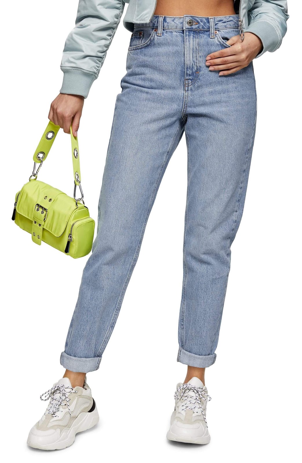 Topshop Bleach Wash Mom Tapered Jeans