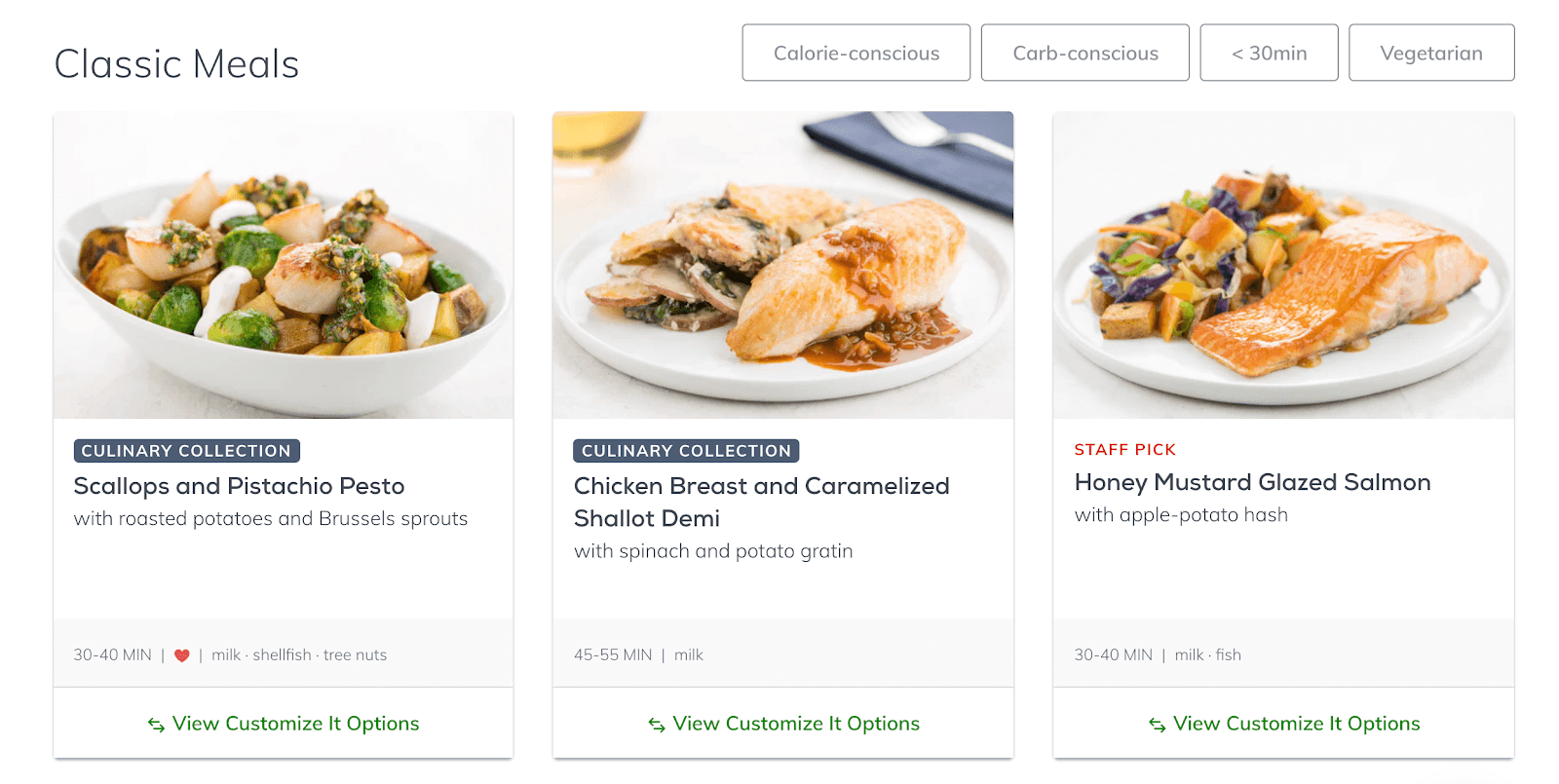 Hello Fresh meal options.