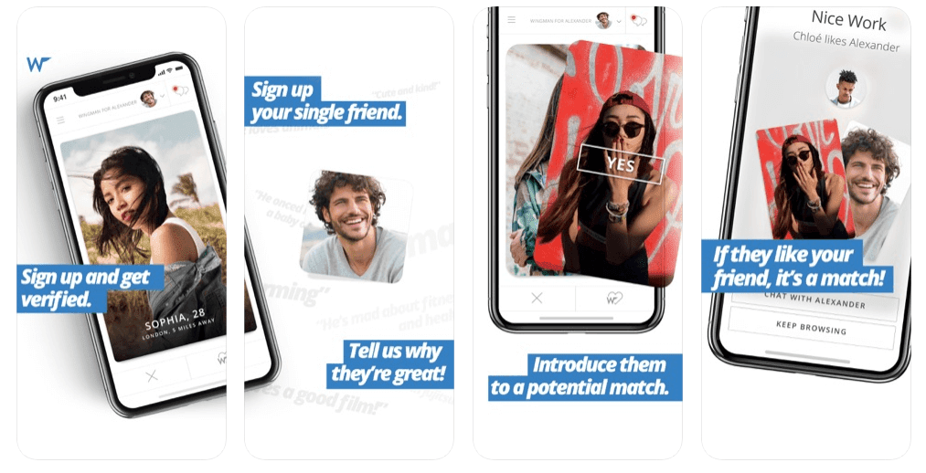 Wingman ad showing young people on smart phone screens