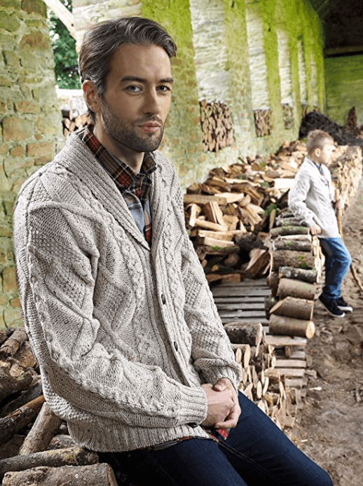 100% Irish Merino Wool Aran Button Men's Sweater by Westend Knitwear