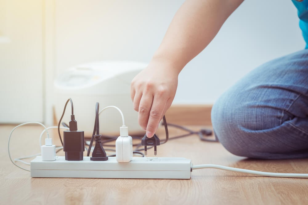 Powerstrip filled with plugs.