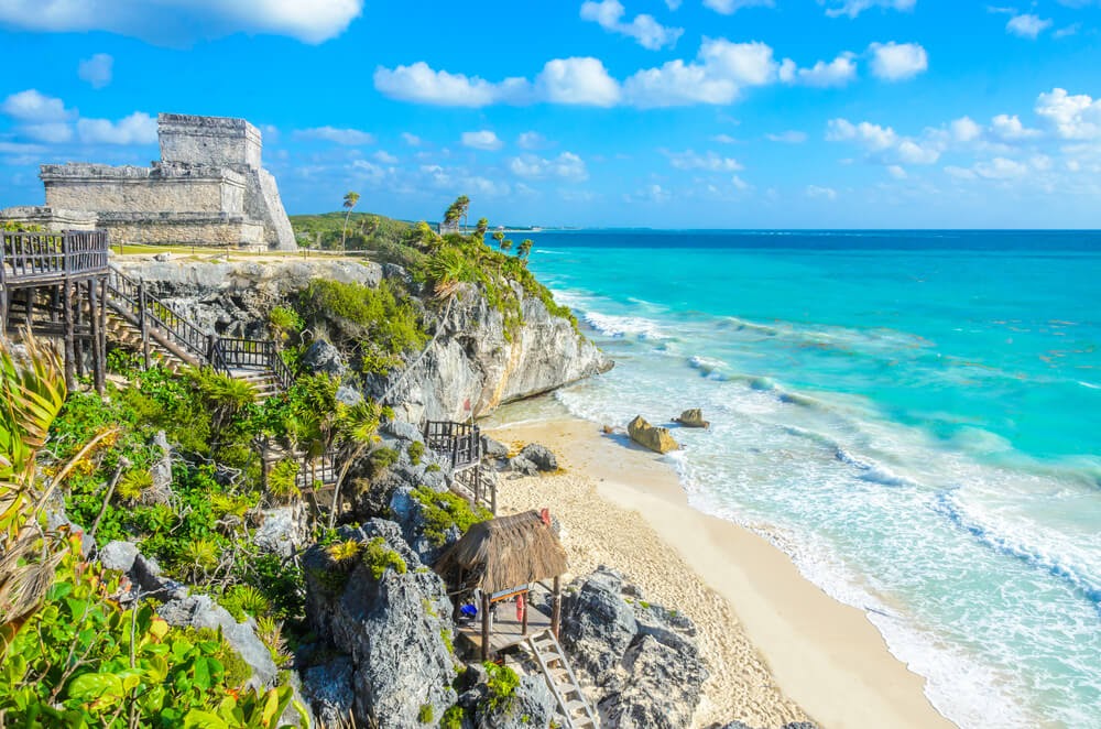 Seaside cliffs in Tulum, Mexico.