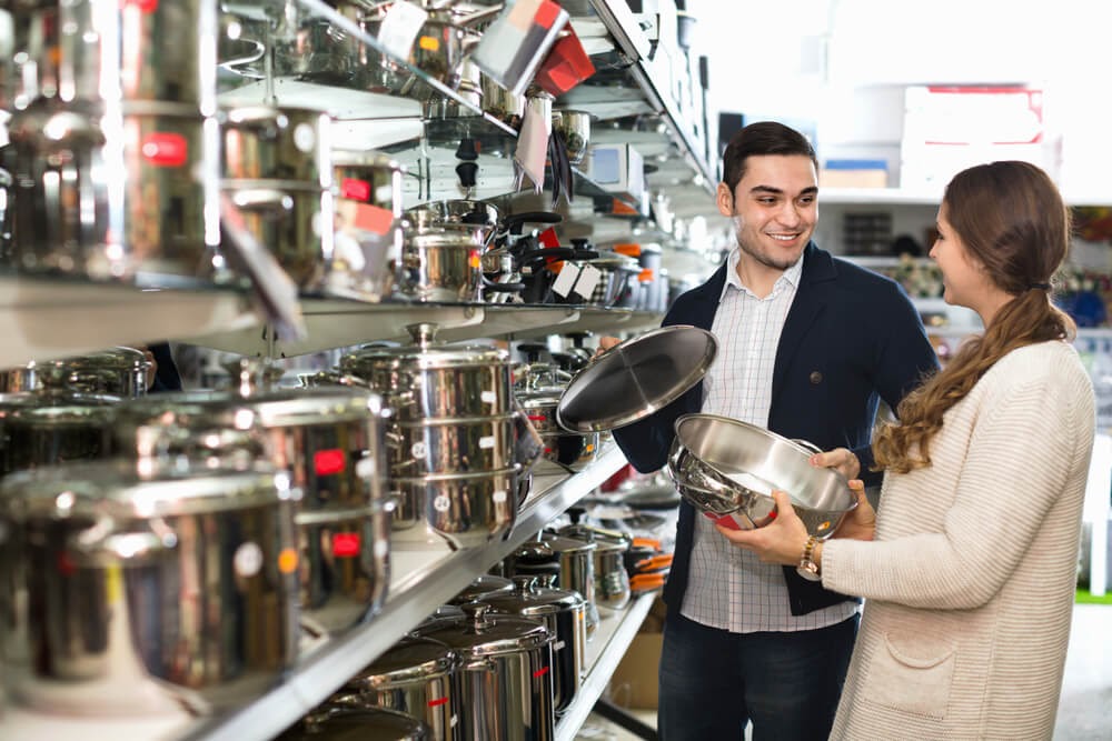 Couple buying cookware