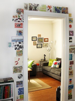 postcards around doorframe