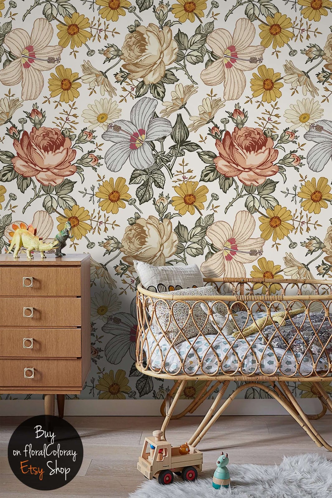 Removable floral wallpaper