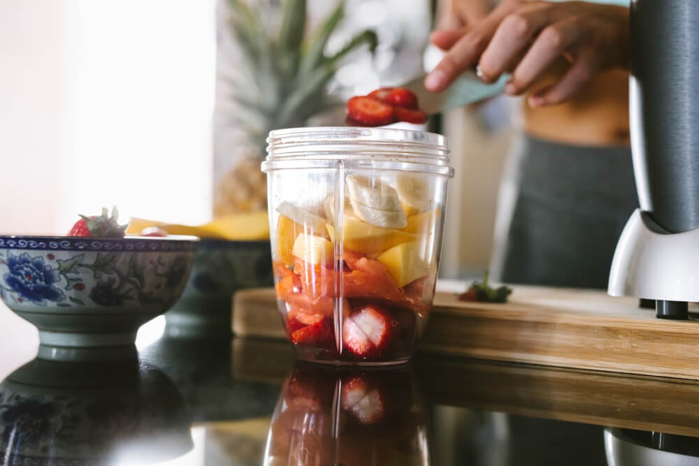 Fruit in a blender cup.