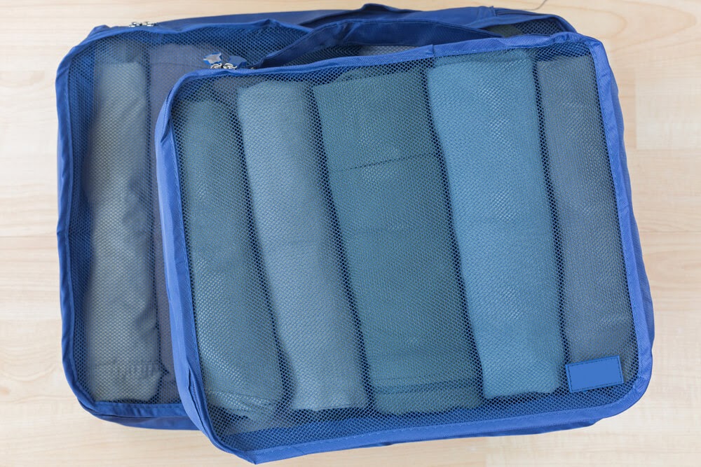 Blue packing cube example, filled