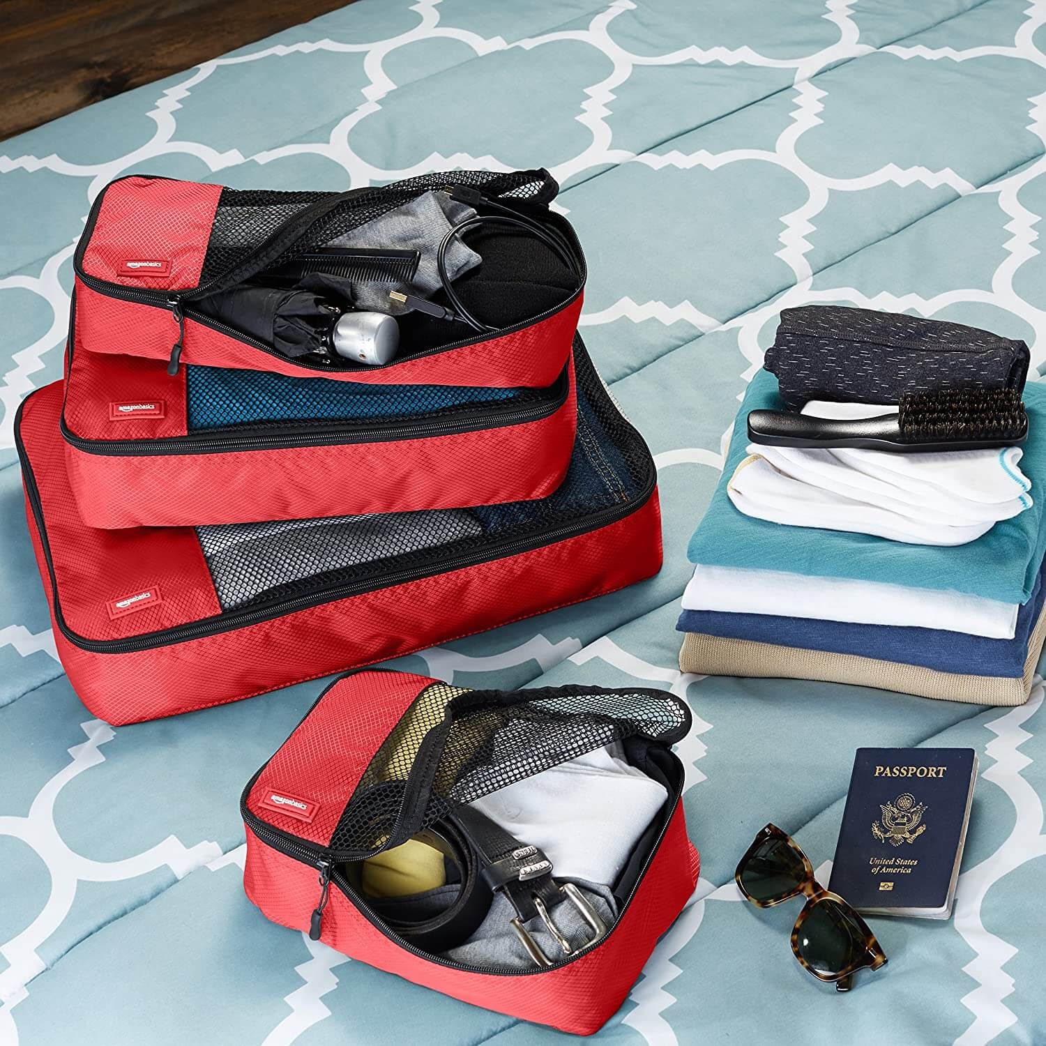 AmazonBasics 4 Piece Packing Travel Organizer Cubes Set