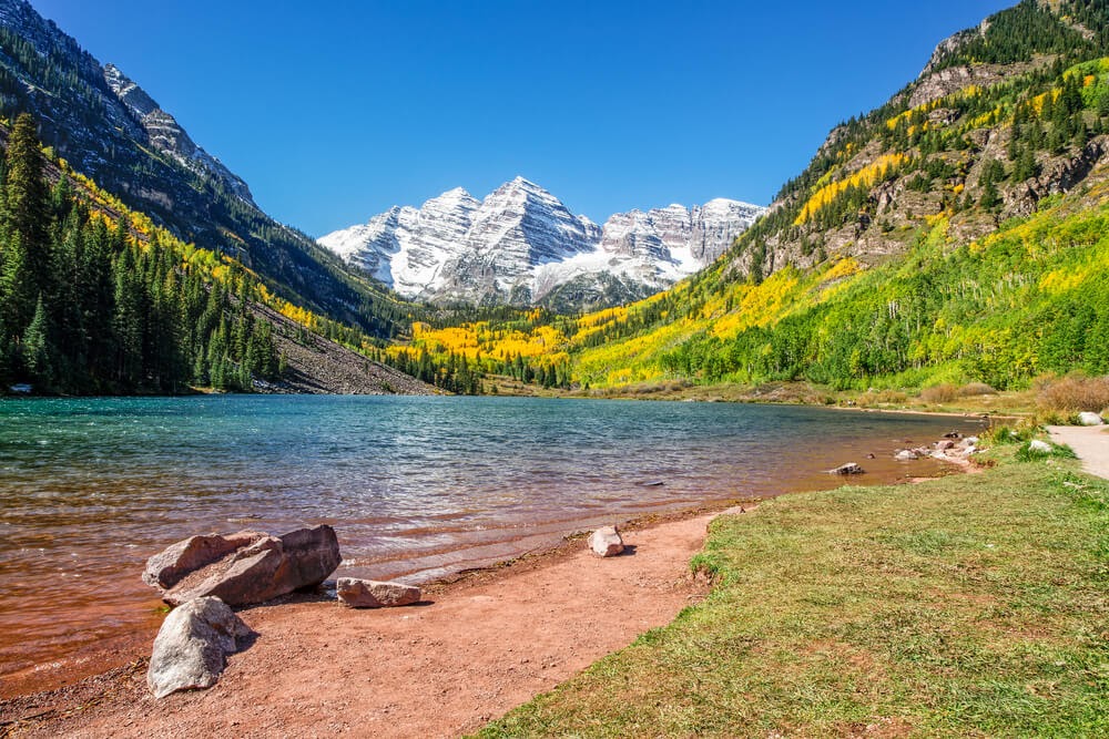 Maroon Bells, Colorado- River with mountain in background