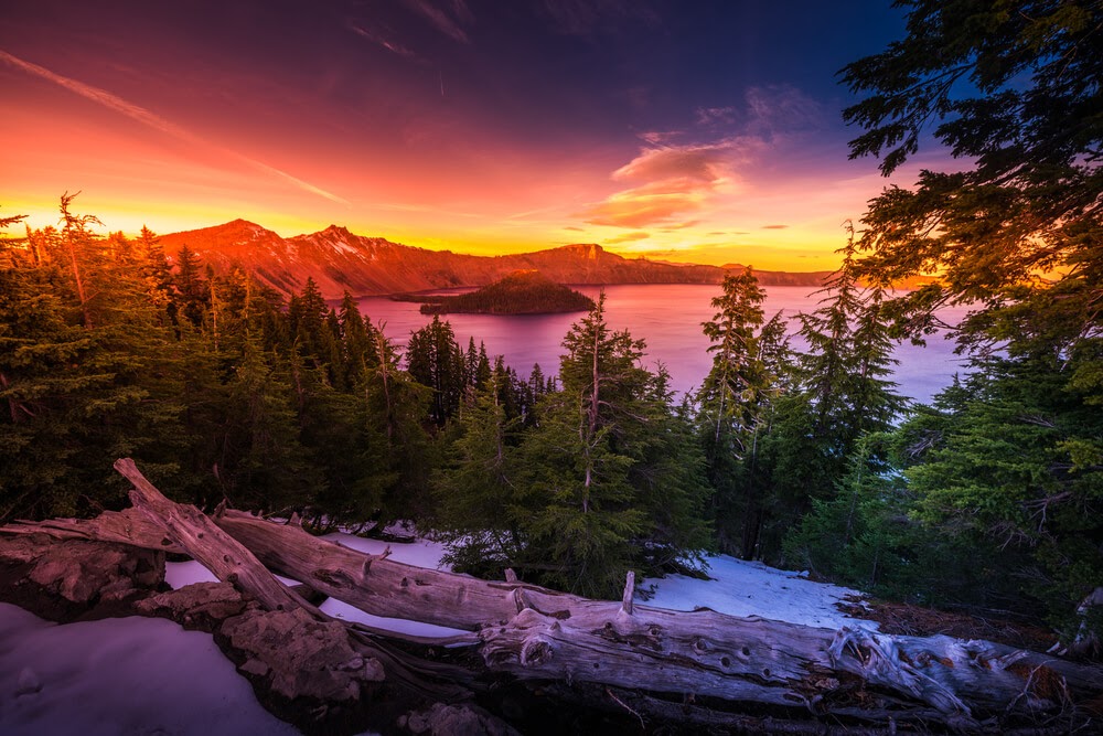 Crater Lake National Park, Oregon at sunset