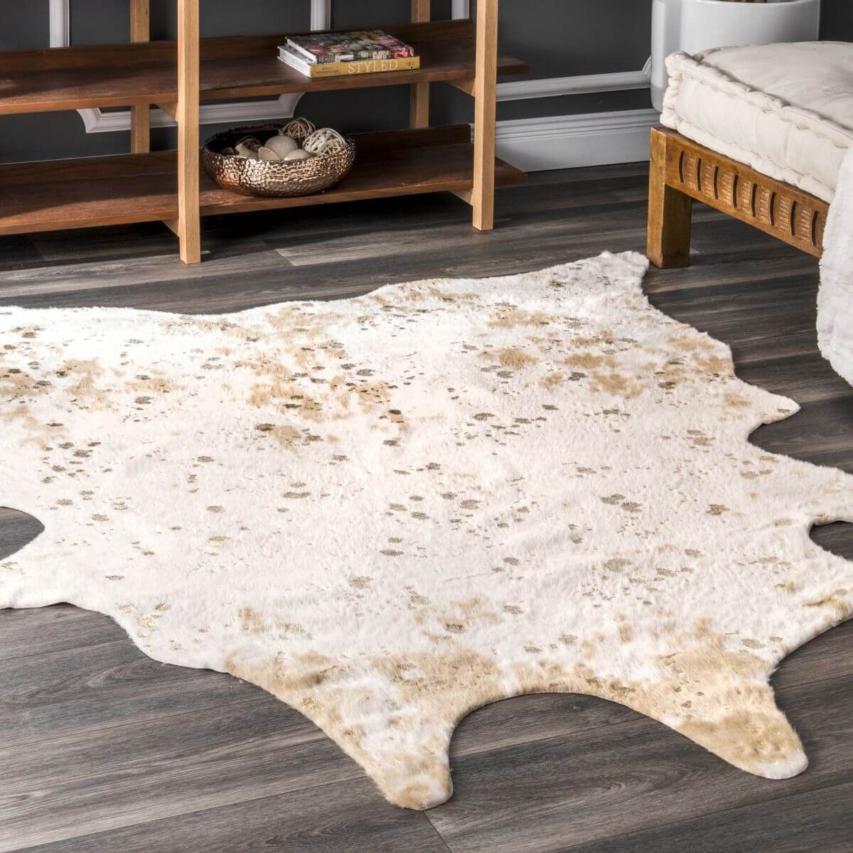 Off White Macchiato Faux Cowhide Area Rug