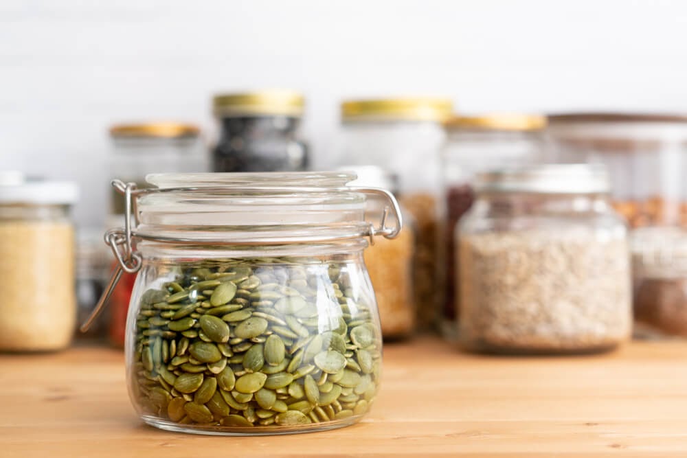 Food stored in glass jars