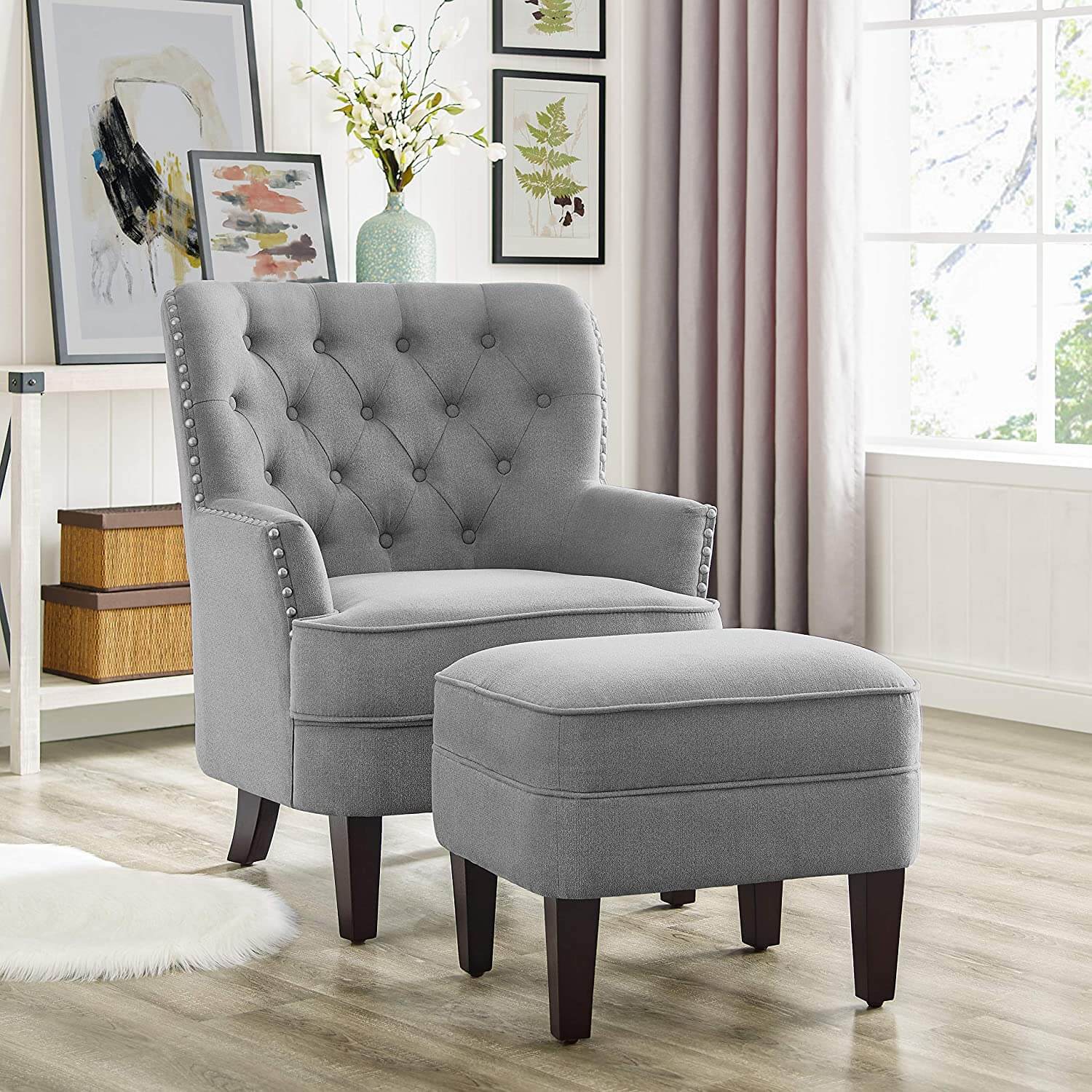 Rosevera Collection Nailhead Gustavo Chair with Ottoman