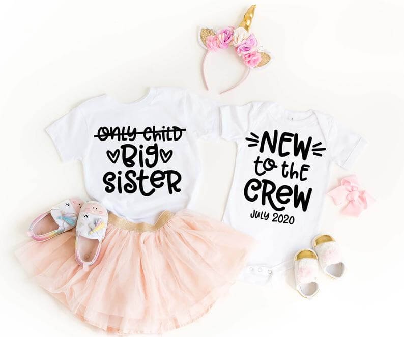 Big Sister outfit with a "new to the crew" onsie