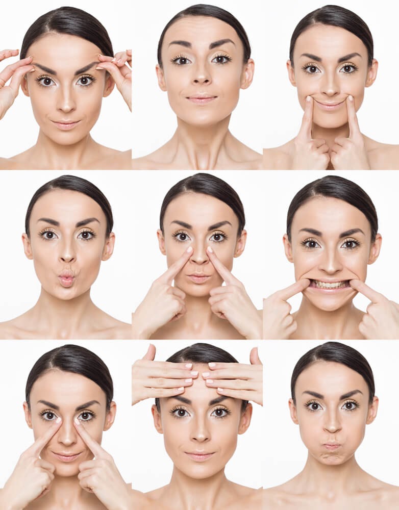 Woman doing face yoga