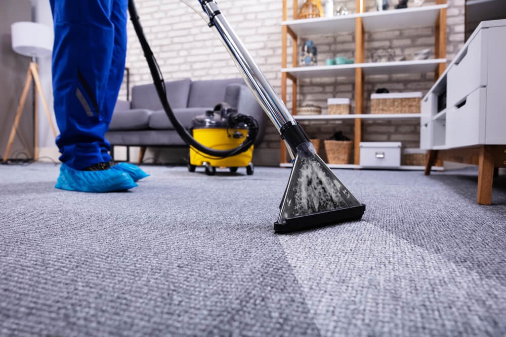 Close up of someone deep cleaning their carpet