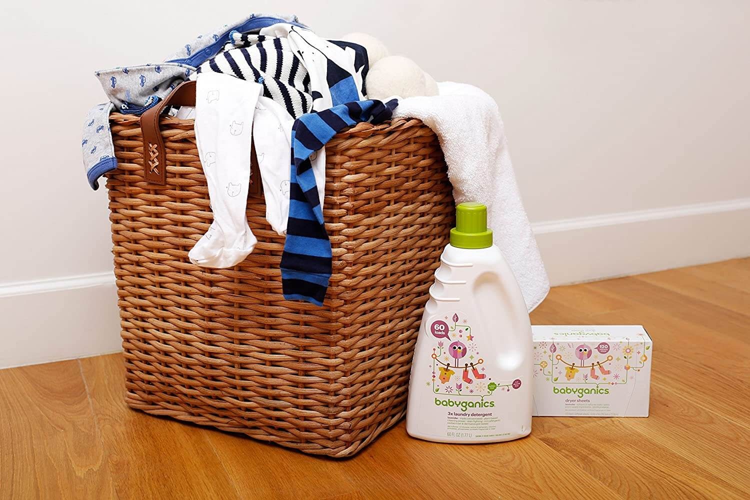 Laundry basket with baby clothes