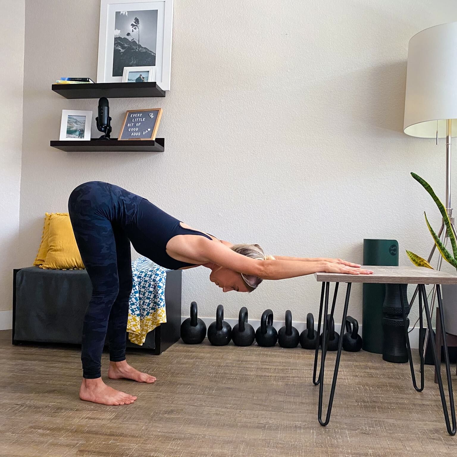 Modified downward dog standing and using desk