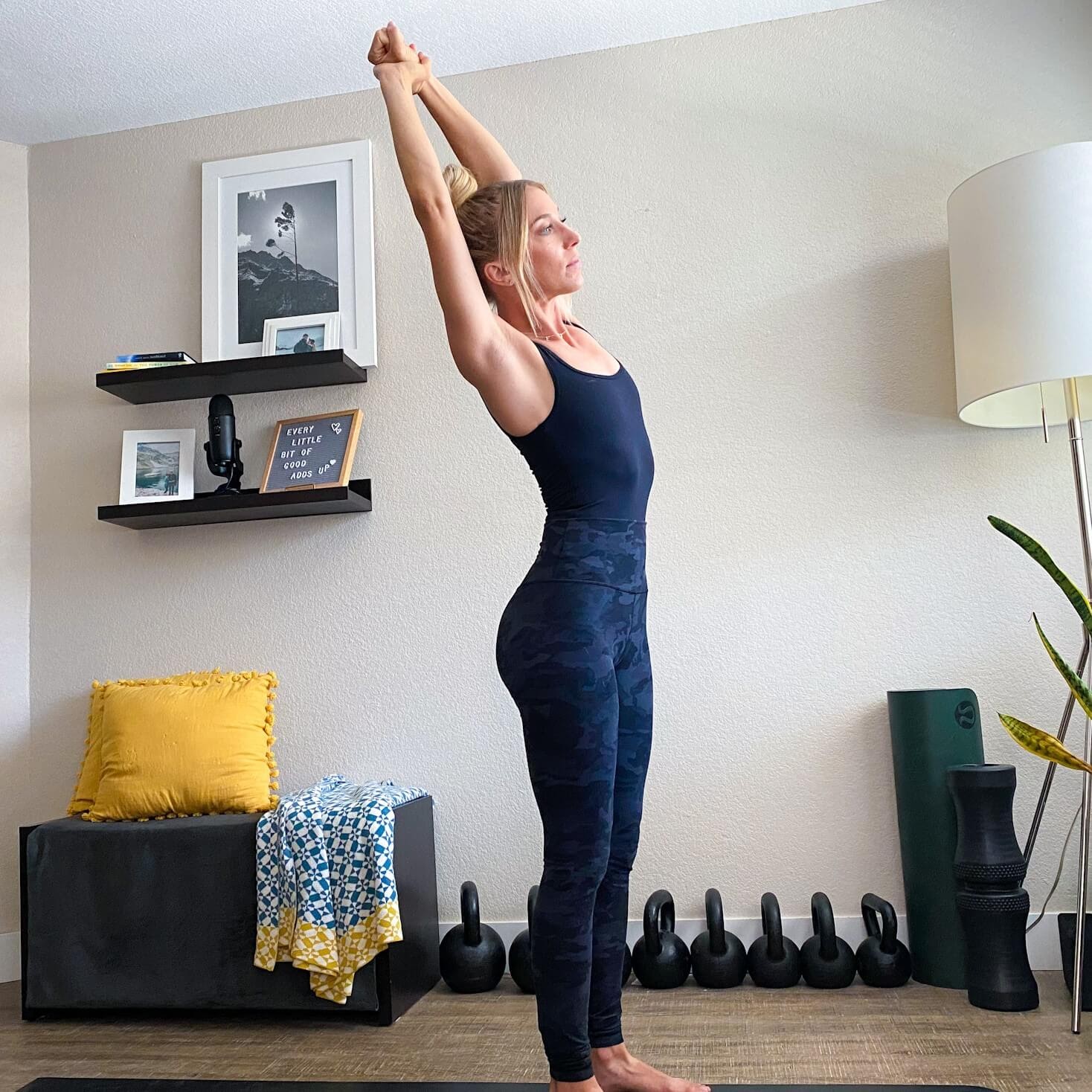 Emily in standing half moon position