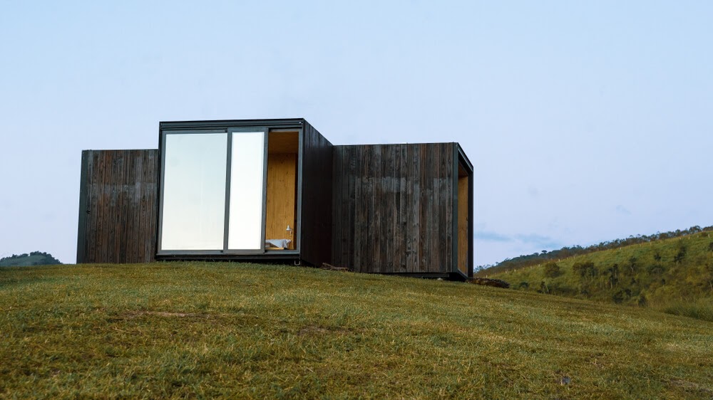 tiny house with sliding glass door