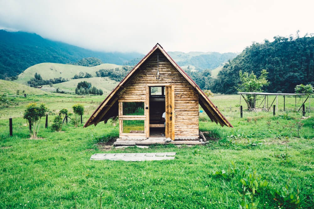 tiny house with slanted roof