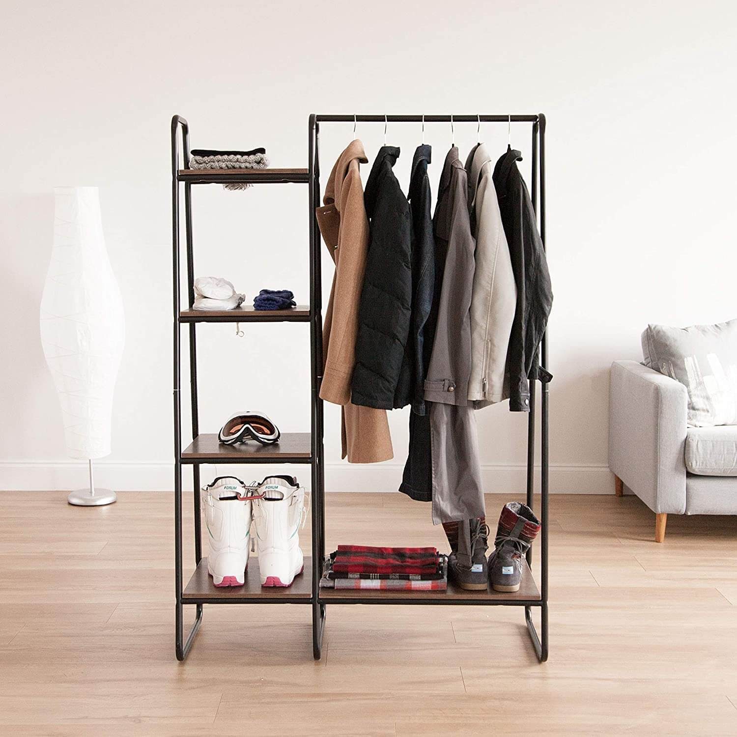 IRIS USA Metal Garment Rack with Wood Shelves