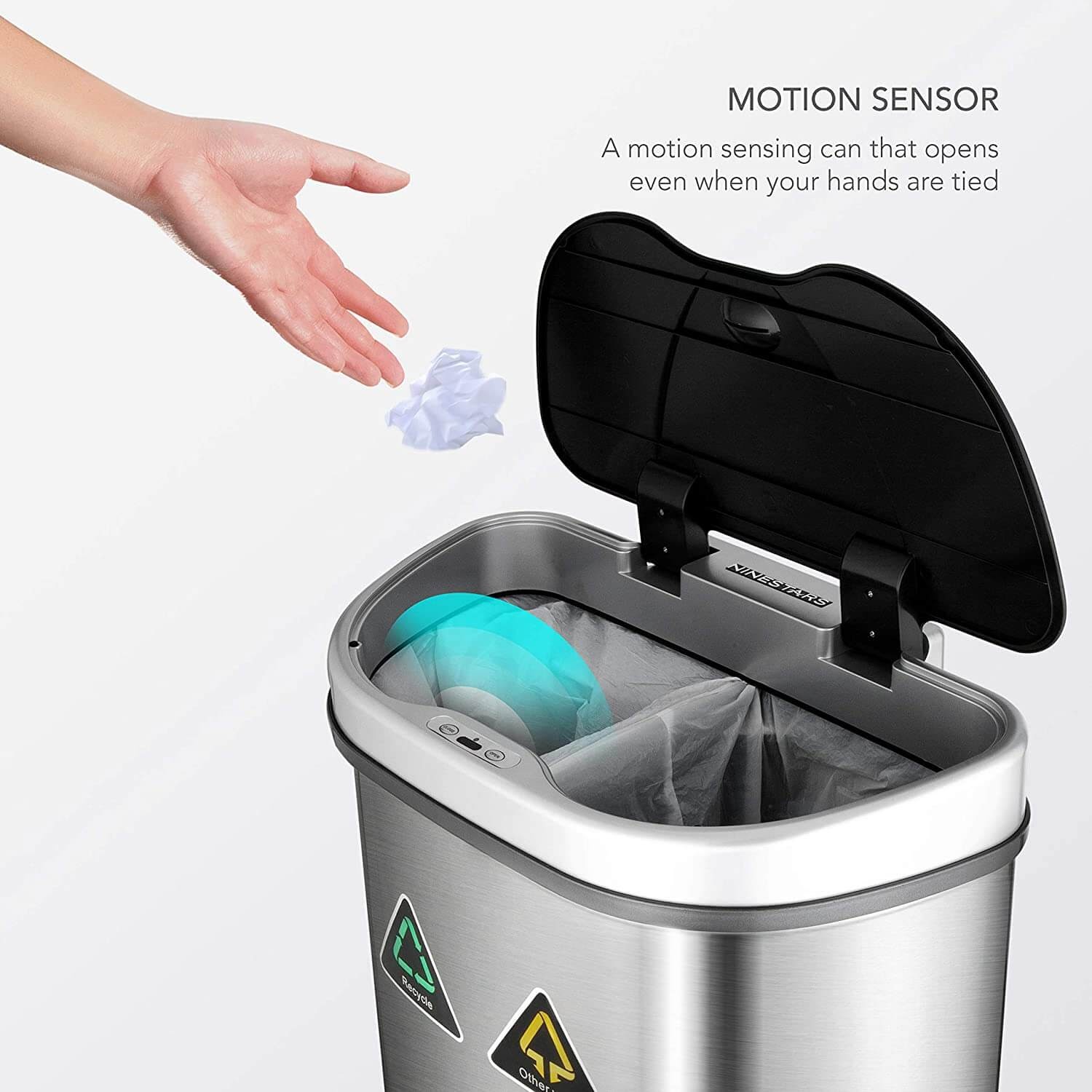 NINESTARS Automatic Touches Infrared Motion Sensor Trash Can